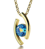 "Aries Pendant With 24k Imprint, Xmas Gifts for The Wife, Valentines Ideas for Wife, Blue Topaz Jewelry"