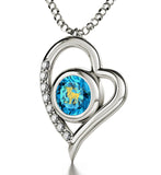 "Aries Zodiac Sign Imprint, Heart Necklaces for Girlfriend, 30th Birthday Present Ideas, Aquamarine Jewelry "