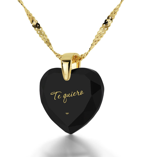 Birthday Gift for Girlfriend, Black CZ Jewellery, Necklace for Women,ג€Te Quieroג€- I Love You in Spanish