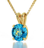 "Birthday Gift for Teenage Girl, Gold Chain With Sagittarius Blue Topaz Pendant, Mothers Necklace With Birthstones, by Nano Jewelry "