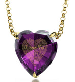 Womens Xmas Gifts, "I Love You" in 120 Languages, CZ Purple Heart, What to Get Your Girlfriend for Valentines Day