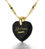 "I Love You Infinity" in French, 14k Gold Necklace, Zirconia