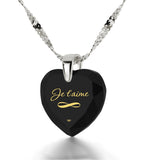 "Christmas Gifts for Girlfriend, "I Love You" in French ג€“ "Je T'aime" Engraved in 14k Pure White Gold, by Nano Jewelry"