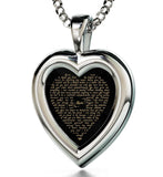 Christmas Presents Mom: 14k White Gold Necklace with Pendant, CZ Black Heart, Special Mother's Day Gifts