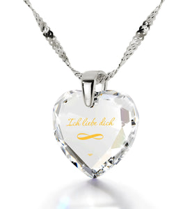 "Birthday Surprises for Her, Dainty Sterling Silver Necklace, "I Love You" in German, Women's Xmas Gifts by Nano Jewelry"