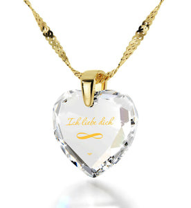 "Best Valentine Gift for Girlfriend, Dainty Gold Necklace, "I Love You" in German, Ladies Christmas Presents"