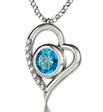 Girlfriend Gifts for Christmas, Heart Necklaces for Women, CZ Aquamarine Stone, Valentines Presents for Her