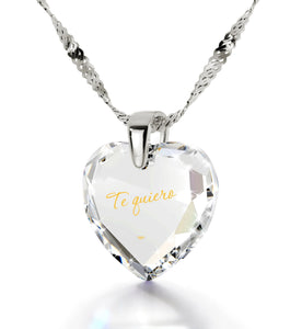 Heart Necklaces for Girlfriend,ג€Te Quieroג€,CZ Jewelry, Valentines Day Ideas for Her, Nano