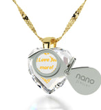 "Great Gifts for Wife, Heart Shaped Necklace, 24k Engraved Pendant, Cute Presents for Girlfriend, Nano Jewelry"
