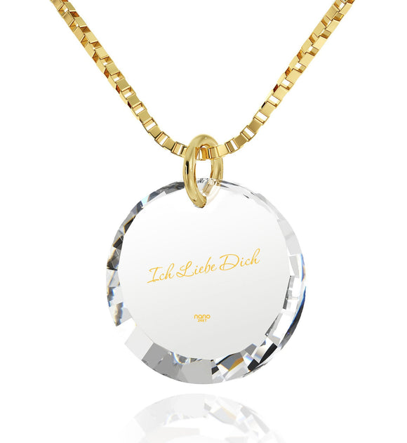 Good Presents for Girlfriend,ג€Ich Liebe Dichג€, 24k Engraved Pendant, Cool Gifts for Girls, Nano Jewelry