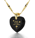 "Best Mom" in German, 3 Microns Gold Plated Necklace, Zirconia