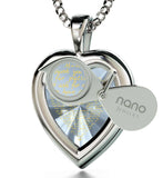 Great Christmas Presents for Mom: Real 14k White Gold Necklace, CZ White Heart, Best Gift for Mother's Day