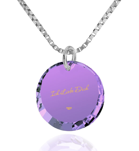Great Valentines Gifts for Her,ג€I Love Youג€ in German, Girlfriend Necklace, Womens Presents, Nano Jewelry