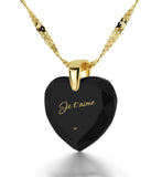 "I Love You" in French, 14k Gold Necklace, Zirconia