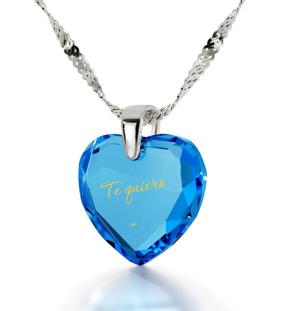Heart Necklaces for Girlfriend,ג€Te Quieroג€,CZ Jewelry, Valentines Day Ideas for Her, Nano