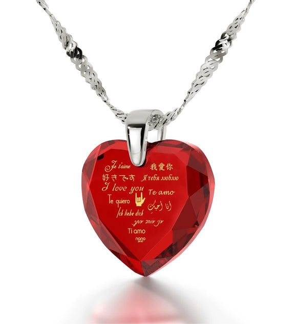 Heart Necklaces for Girlfriend, The Love Necklace, CZ Red Stone, Birthday Present for Wife