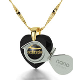 ""I Love Meditation" Engraved in 24k, BuddhaNecklace with BlackOnyxStone, Gifts for Meditation, HeartNecklaces for Women"