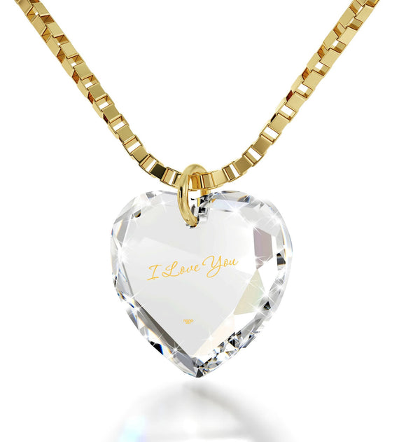 ג€I Love Youג€ in 24k Gold, Wife Birthday Ideas, Heart Necklaces for Girlfriend, Swarovksi Crystal Jewelry, Nano