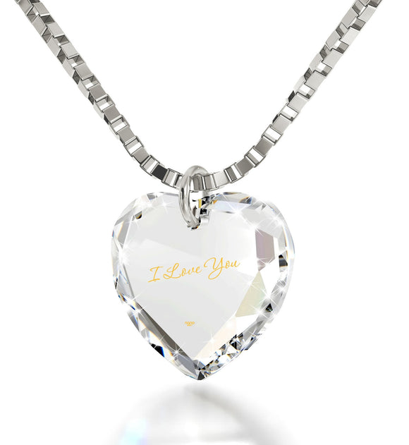 ג€I Love Youג€ in 24k Gold, Wife Birthday Ideas, Heart Necklaces for Girlfriend, Swarovksi Crystal Jewelry, Nano