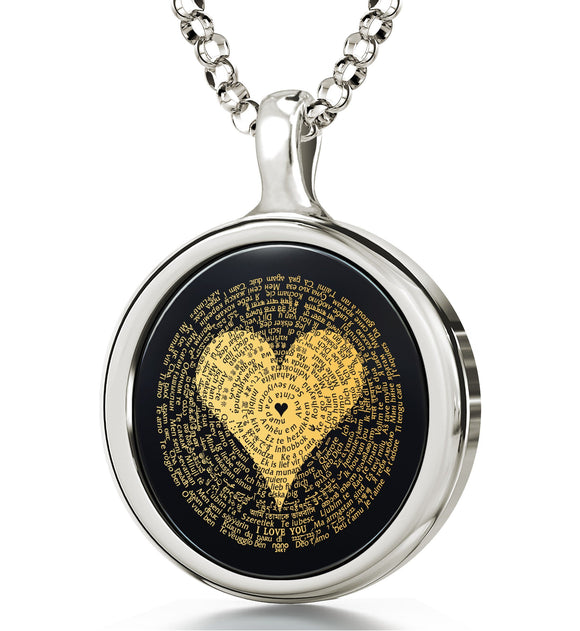 ג€I Love Youג€ in Different Languages, Cute Necklaces for Her, Women's 14k White Gold Jewelry, Nano Jewelry