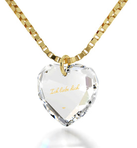 I Love You in German ג€IchLiebe Dichג€ Engraved in 24k Pure Gold, Swarovski Necklace, Good Gifts for Girlfriend