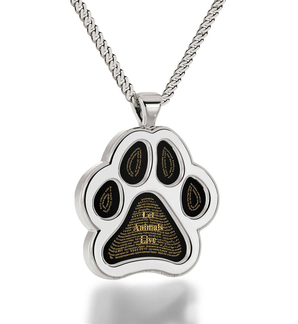 Gifts for Dog Lovers Vegetarians and Vegans: Paw Necklace with ג€Let Animals Liveג€ In 60 Languages Nano Jewelry 