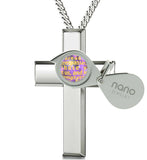 "Lord's Prayer Cross Necklace, Gifts for Best Friend Woman, Cute Presents for Girlfriend, Purple Pendant"