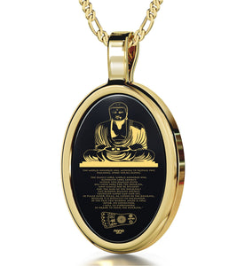 Lotus Sutra Engravedin 24k, Buddha Necklace with Black Onyx Pendant, Meditation Gifts, Nano Jewelry