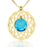 Mandala Jewelry with "Shema Yisrael" Engraved in 24k, Israel Necklace with Blue Topaz Stone. Judaica Gifts 