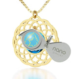 Mandala Jewelry with "Shema Yisrael" Engraved in 24k, Jewish Necklace with Blue Topaz Stone, Jewish Gifts 