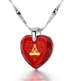 Metta Woman Engraved in 24k, Buddha Necklace with Ruby Stone, Spiritual Jewelry, Red Heart Necklace 