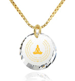 "MettaWomanEngraved in 24k, BuddhaNecklace with CrystalStone, Gifts for Meditation, 14KaratGoldNecklace"