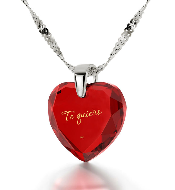Presents for Girlfriend,ג€TeQuieroג€- I Love You in Spanish, Birthday Gift For Her, Red Cubic Zirconia Jewelry