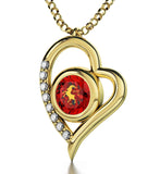 "Cute Red Capricorn Charm with Heart Frame, Great Valentines Gifts for Her, Womens Gold Chains"
