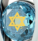 "Shema Yisrael" Engraved in 24k, Israel Necklace with Aquamarine Stone Pendant, Jewish Gifts, True Faith Jewelry 