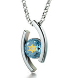 "Shema Yisrael" Engraved in 24k, Jewish Necklace with Aquamarine Stone Pendant, Jewelry From Israel 