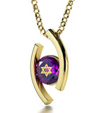 "Shema Yisrael" Engraved in 24k, Jewish Necklace with Amethyst Pendant, Jewish Charms, Nano Jewelry 