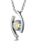 "Shema Yisrael" Engraved in 24k, Jewish Necklace with Swarovski Crystal Stone, Israeli Jewelry Designer 