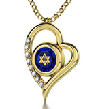 "Shema Yisrael", 14k Gold Diamonds Necklace, Swarovski