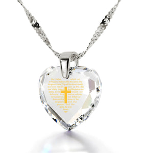 "Our Father: Crystal Heart Pendant, Xmas Ideas for Her, Cross Necklace for Girl, Nano Jewelry"