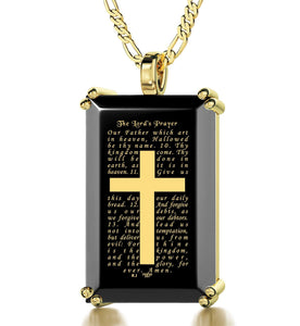 "The Lord's Prayer: Our Father Pendant, Gold Cross Necklace Mens, Gifts for Catholics, Nano Jewelry"