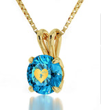 "Womens Christmas Ideas,CZ Blue Stone Pendant with 14k Pure Gold Chain, Love Gifts for Girlfriend"