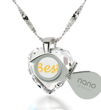 "Christmas Gifts for Mother in Law, "Best Mom" in German, CZ White Heart, Presents for Moms Birthday by Nano Jewelry"