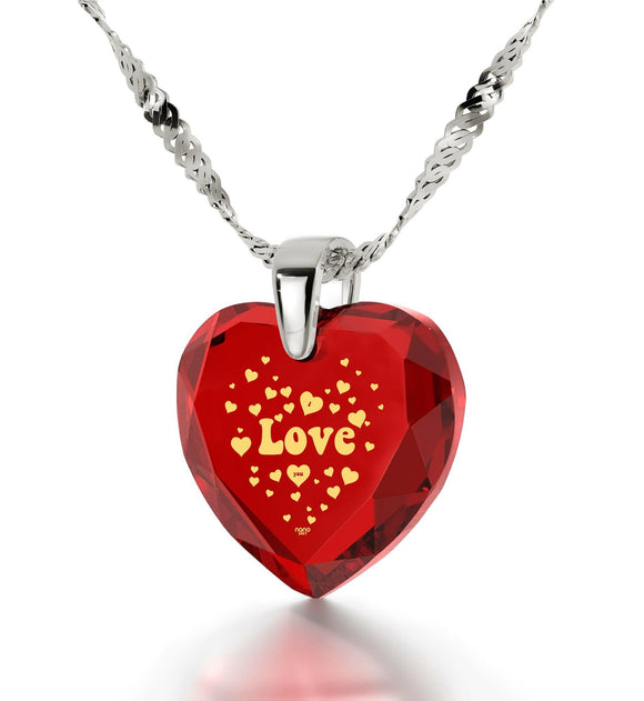 Valentines Day Ideas,ג€I Love Youג€ Jewelry Engraved In 24k Gold, Heart Necklace for Girlfriend