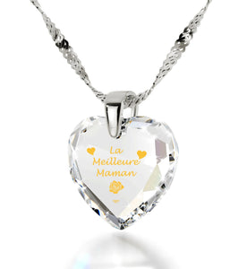 "Good Christmas Presents for Mom, "La Meilleure Maman", Sterling Silver Pendants for Womens, Best Gift for Mother's Day"