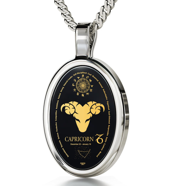 The World of Capricorn, 925 Sterling Silver Necklace, Onyx