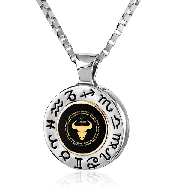 Valentines Surprises for Him: Taurus Male Traits on Silver Necklace, Good Gifts for Boyfriend, by Nano Jewelry