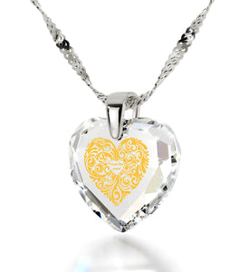 "Good Valentines Day Gifts for Girlfriend,Sterling Silver Jewelry, 24k Engraved Pendant, Heart Necklaces for Women, Nano "