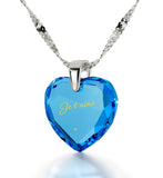 "I Love You" in French, 14k White Gold Necklace, Zirconia