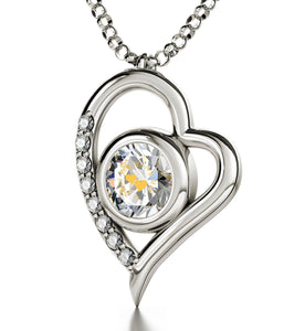 "ג€Will You Marry Meג€ Engraved in 24k on Crystal Swarovski, Promise Necklace, 14k White Gold Diamond Pendant, Engagement Idea"